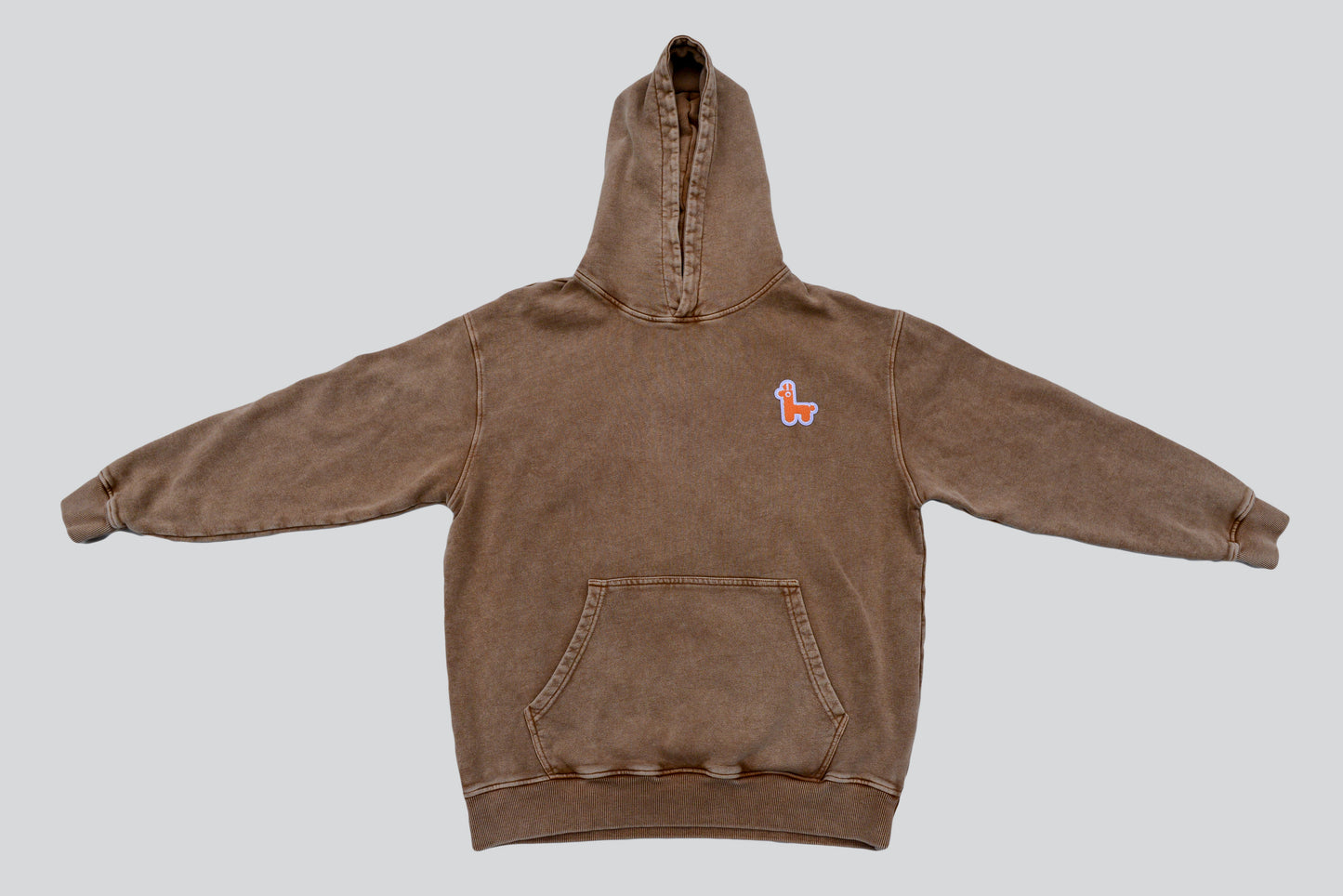 LOGO PULLOVER RELAXED HOODIE - BROWN