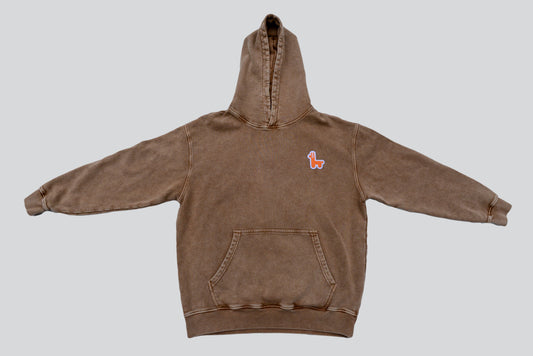 LOGO PULLOVER RELAXED HOODIE - BROWN